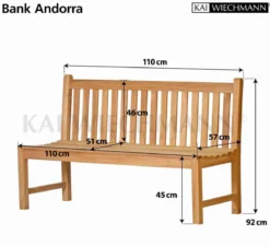 Teak Bank Andorra ohne Armlehnen 110 cm